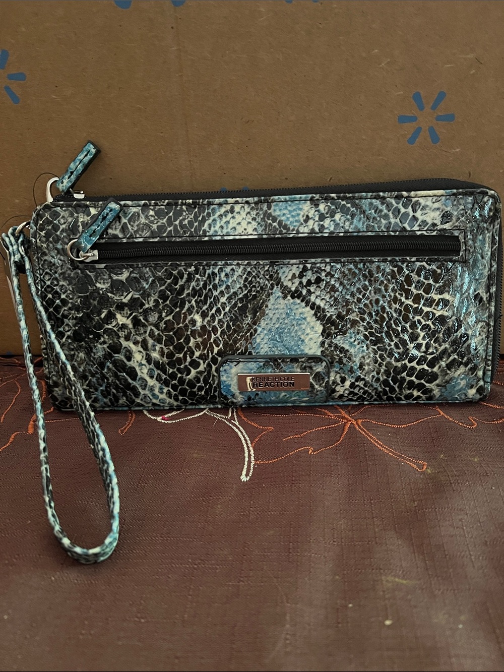 Kenneth Cole Reaction Blue and Black Snake-Print Wristlet Clutch